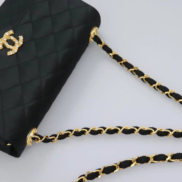 CHANEL Matelasse 23 Single Flap Chain Bag Satin Black Gold CC Auth - Picture 8 of 15